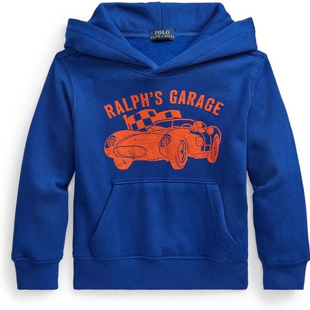 Blue Hoodie with Orange Car Graphic
